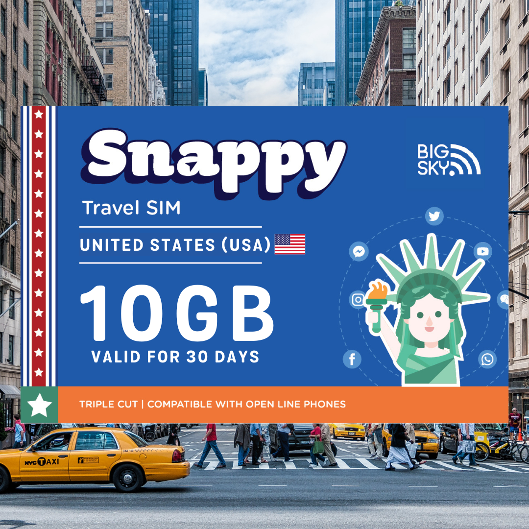 10GB USA TRAVEL SIM (Snappy Travel SIM Powered by 3UK)