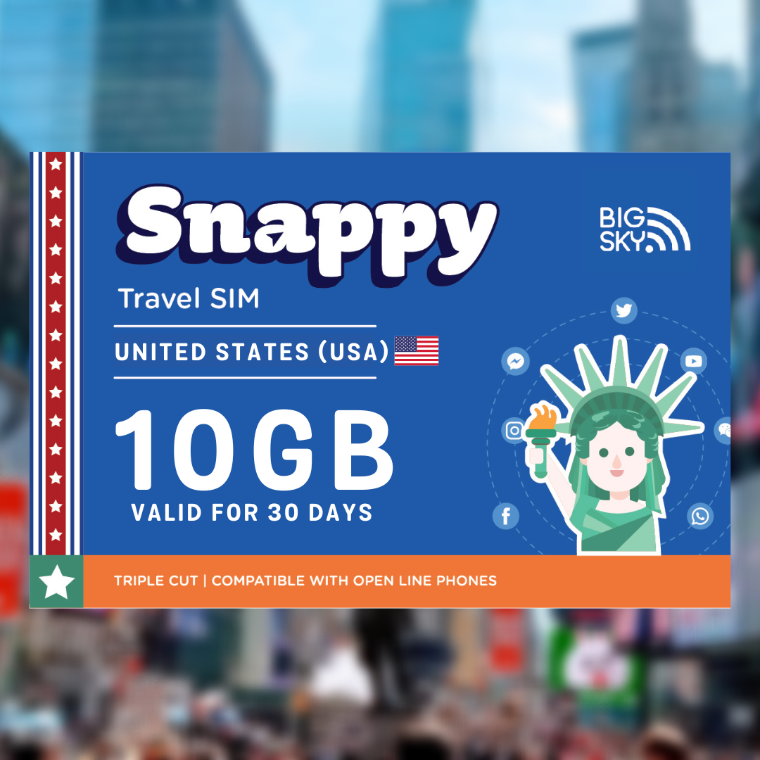 10GB USA TRAVEL SIM (Snappy Travel SIM Powered by 3UK)