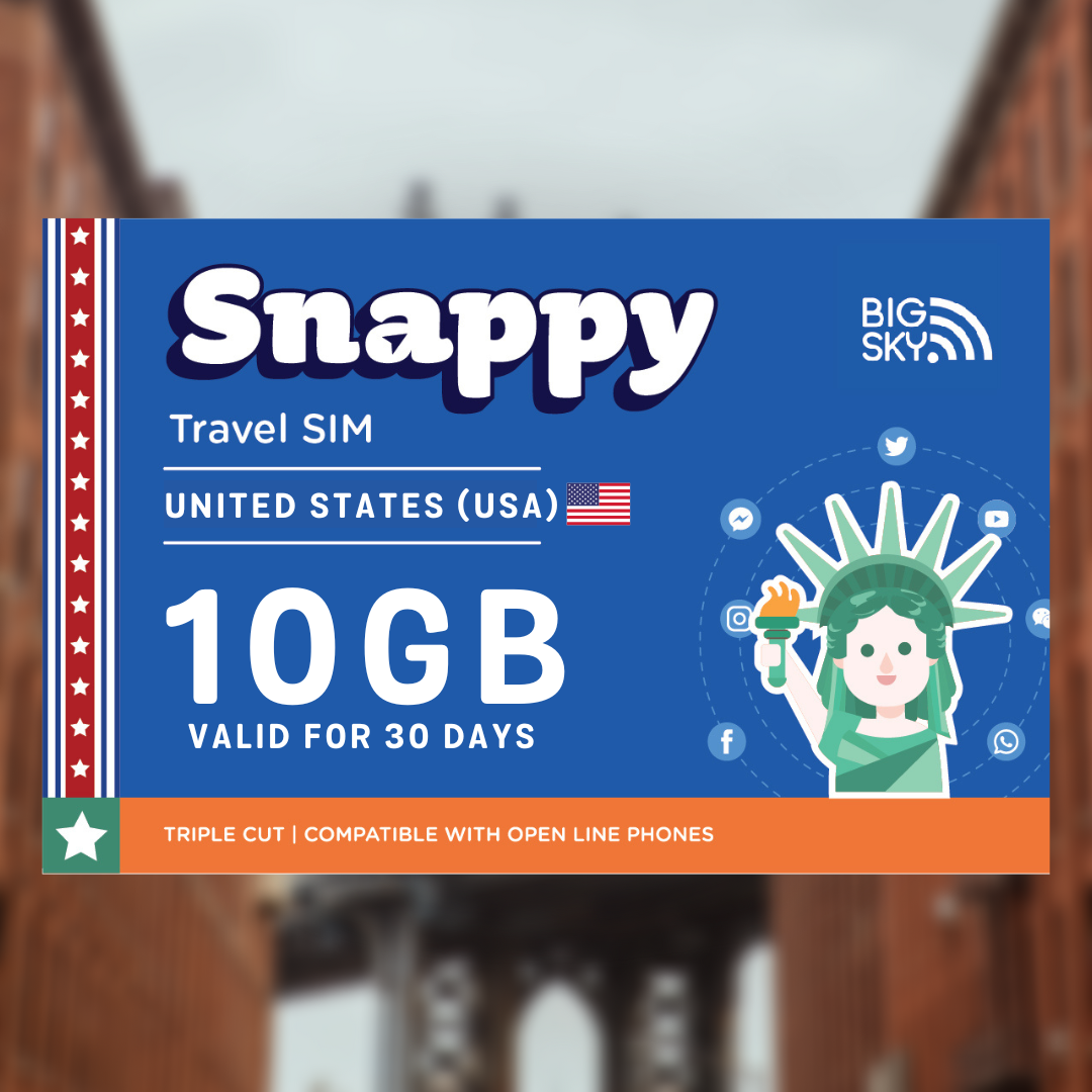 10GB USA TRAVEL SIM (Snappy Travel SIM Powered by 3UK)