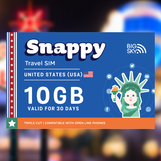 10GB USA TRAVEL SIM (Snappy Travel SIM Powered by 3UK)